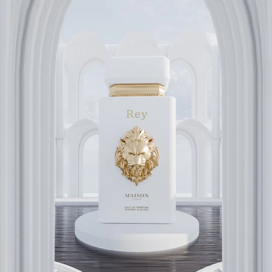 Rey by Maison Asrar – Eau de Parfum 100 ml parfum Rey Maison Asrar EDP 100 ml flacon blanc or tête de lion coffret