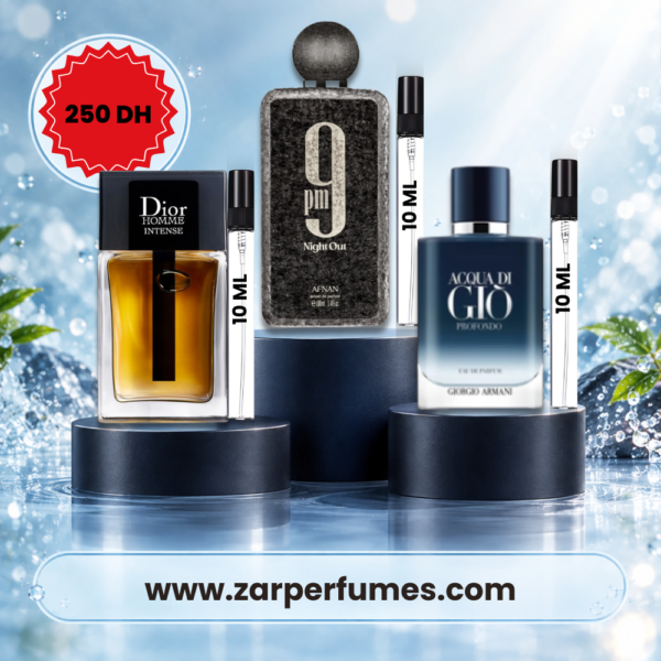 pack parfum homme nuit 10 ml Dior Homme Intense 9PM Night Out Afnan Acqua di Giò Profondo