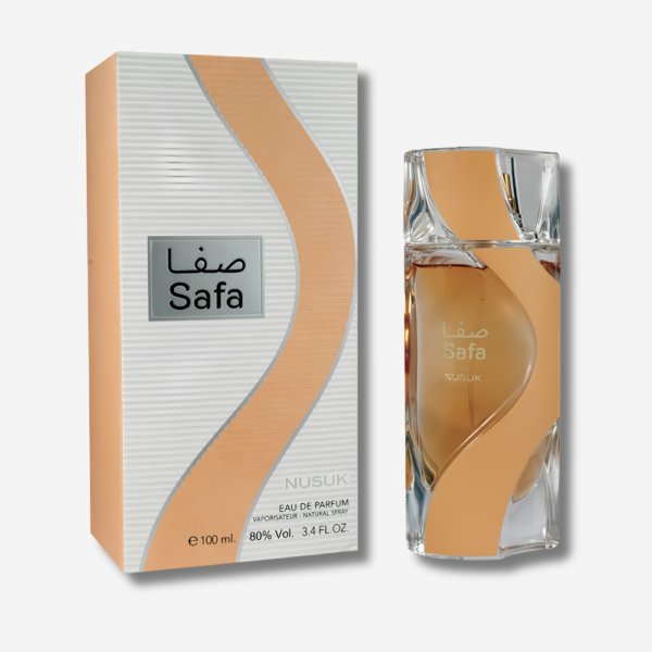 parfum Safa Nusuk prix Maroc flacon transparent et vague pêche avec coffret 100 ml