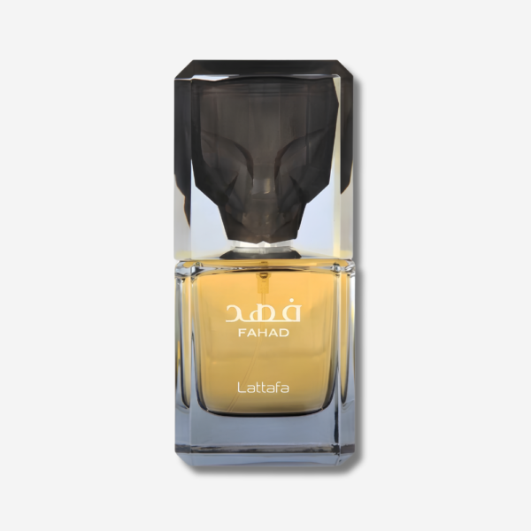 parfum Fahad Lattafa prix Maroc flacon doré et bouchon tête de félin fumé 80 ml parfum Fahad Lattafa prix Maroc flacon doré et bouchon tête de félin fumé 80 ml