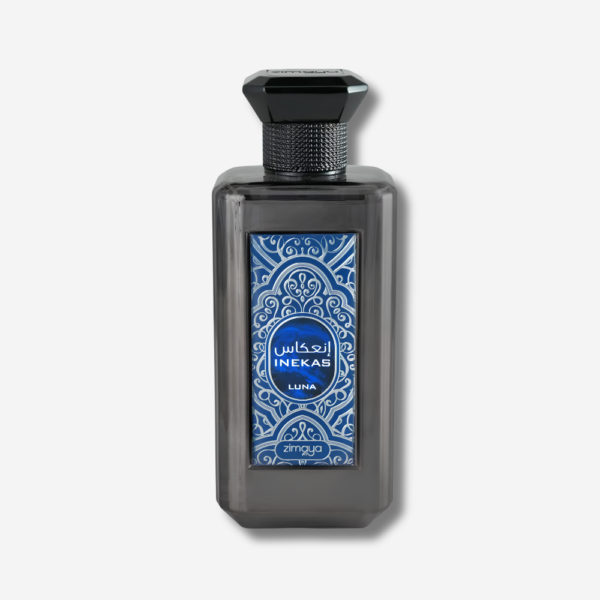 Parfum Inekas Luna Zimaya Prix Maroc parfum Inekas Luna Zimaya prix Maroc flacon fumé et étiquette bleue arabesque 100 ml